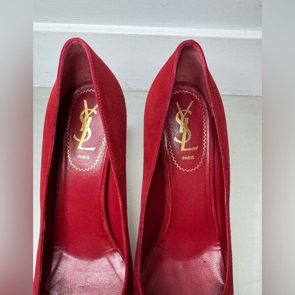 Saint Laurent Red/Coral Suede Tribtoo Platform Pumps – Size 39 - Picture 15 of 16